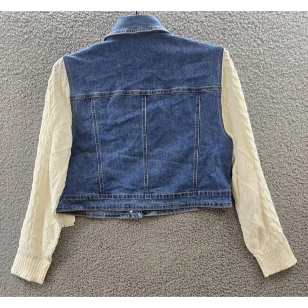 1. State Sweater-Sleeve Denim Jacket Women's M Blue/Ivory Button Closure L/S